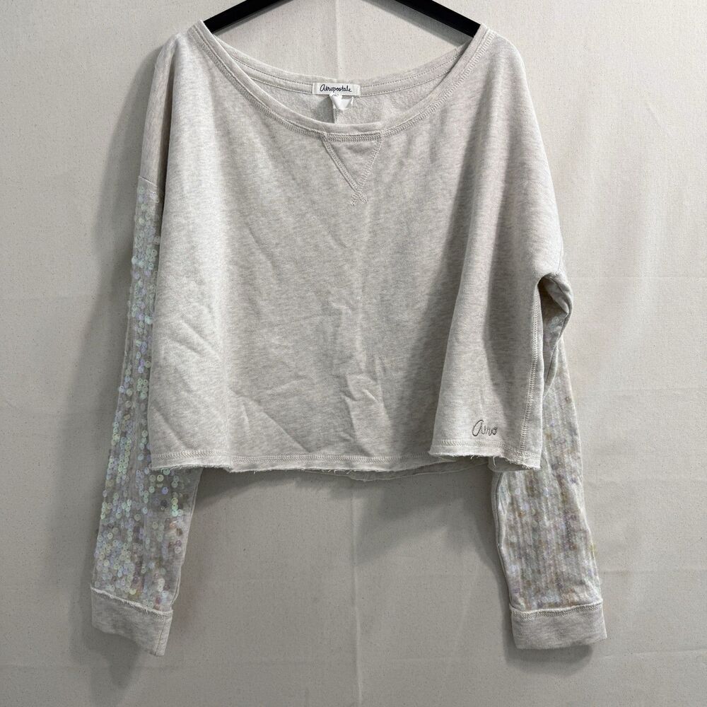 Aeropostale Women’s XL Cream Beige Sequin Sleeve Sweatshirt Pullover